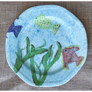 Art Pottery Tropical Fish Ocean Plate Sea Life Whimsical Colorful Coastal AS IS
